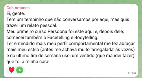 Depoimento de aluna do Meu Perfil, Meu Estilo®